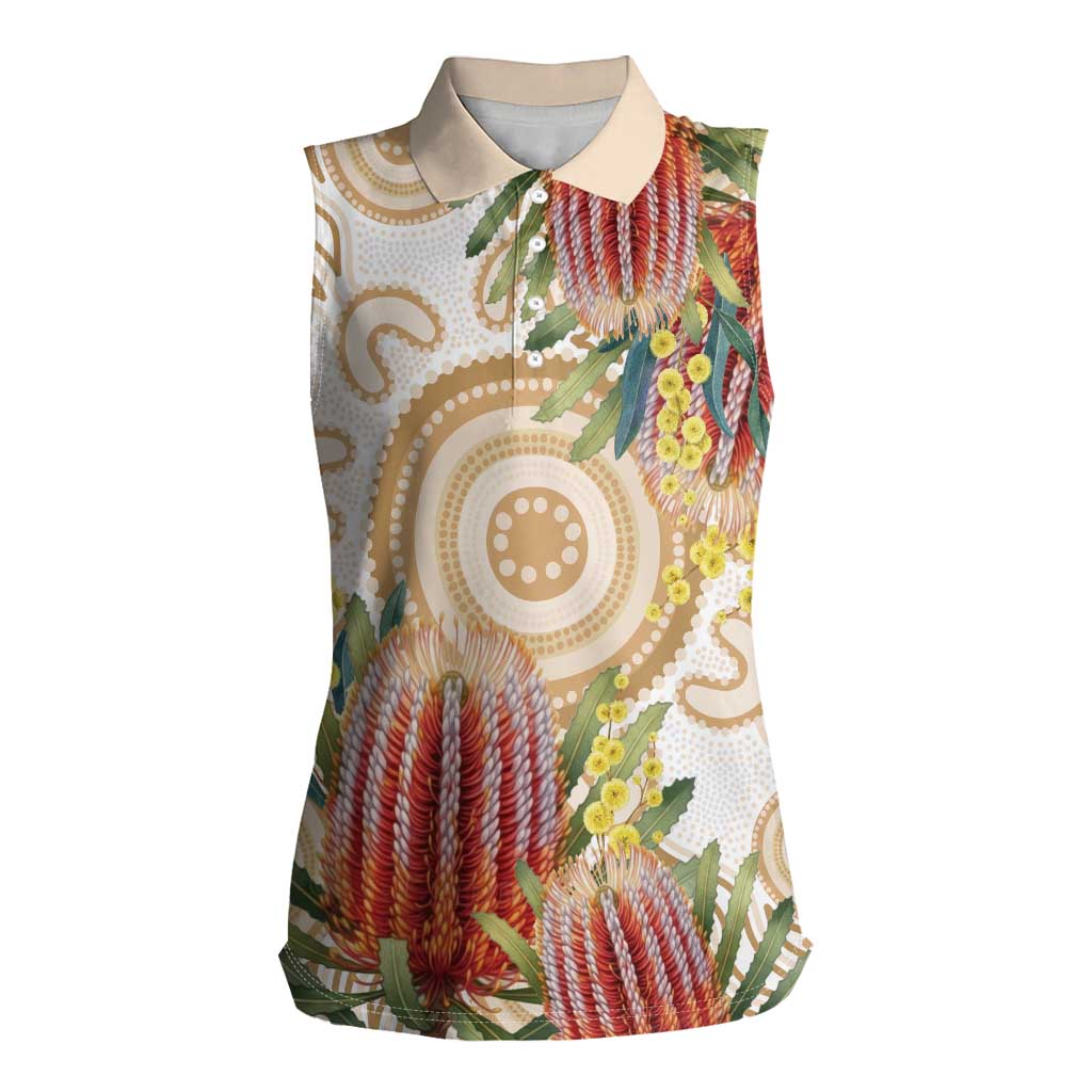 Australia Banksia Women Sleeveless Polo Shirt Aussie Native Flowers Indigenous Art - Aussie Hoodie