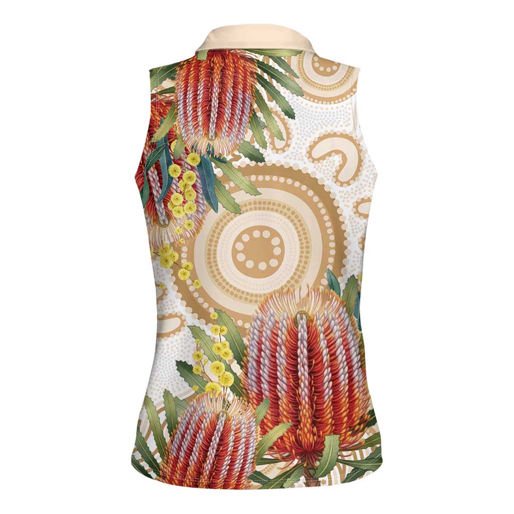 Australia Banksia Women Sleeveless Polo Shirt Aussie Native Flowers Indigenous Art - Aussie Hoodie