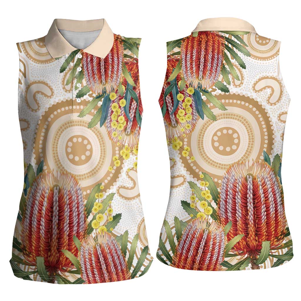 Australia Banksia Women Sleeveless Polo Shirt Aussie Native Flowers Indigenous Art - Aussie Hoodie