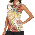 Australia Banksia Women Sleeveless Polo Shirt Aussie Native Flowers Indigenous Art - Aussie Hoodie