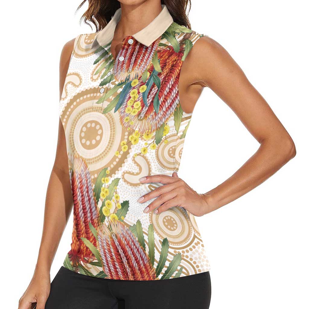 Australia Banksia Women Sleeveless Polo Shirt Aussie Native Flowers Indigenous Art - Aussie Hoodie