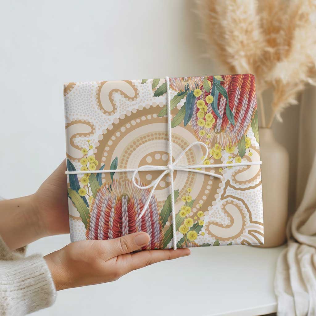 Australia Banksia Wrapping Paper Aussie Native Flowers Indigenous Art - Aussie Hoodie
