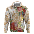 Australia Banksia Zip Hoodie Aussie Native Flowers Indigenous Art - Aussie Hoodie