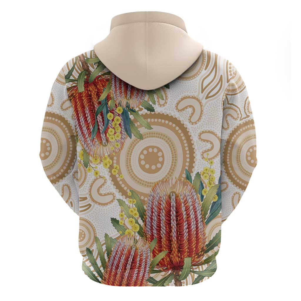 Australia Banksia Zip Hoodie Aussie Native Flowers Indigenous Art - Aussie Hoodie