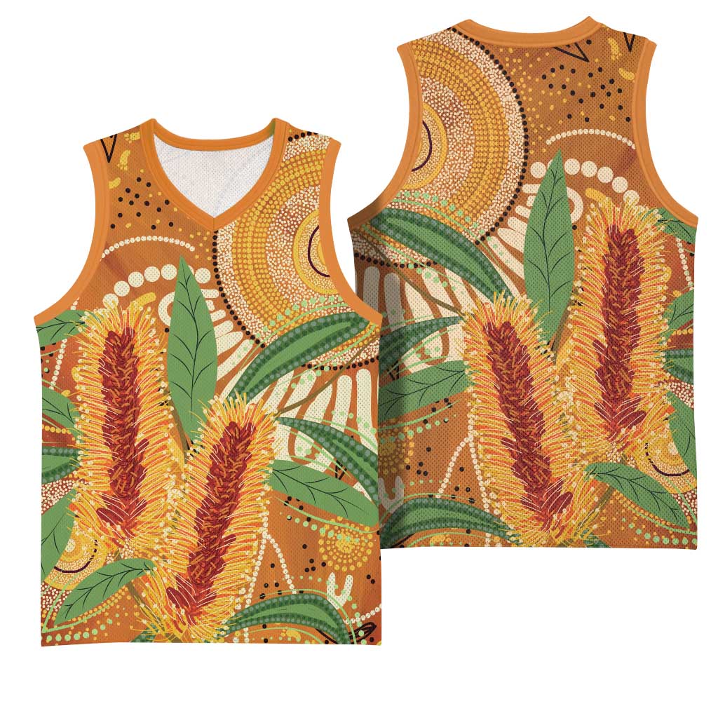 Australia Bottlebrush Basketball Jersey Callistemon Aussie Native Flowers Indigenous Art - Aussie Hoodie