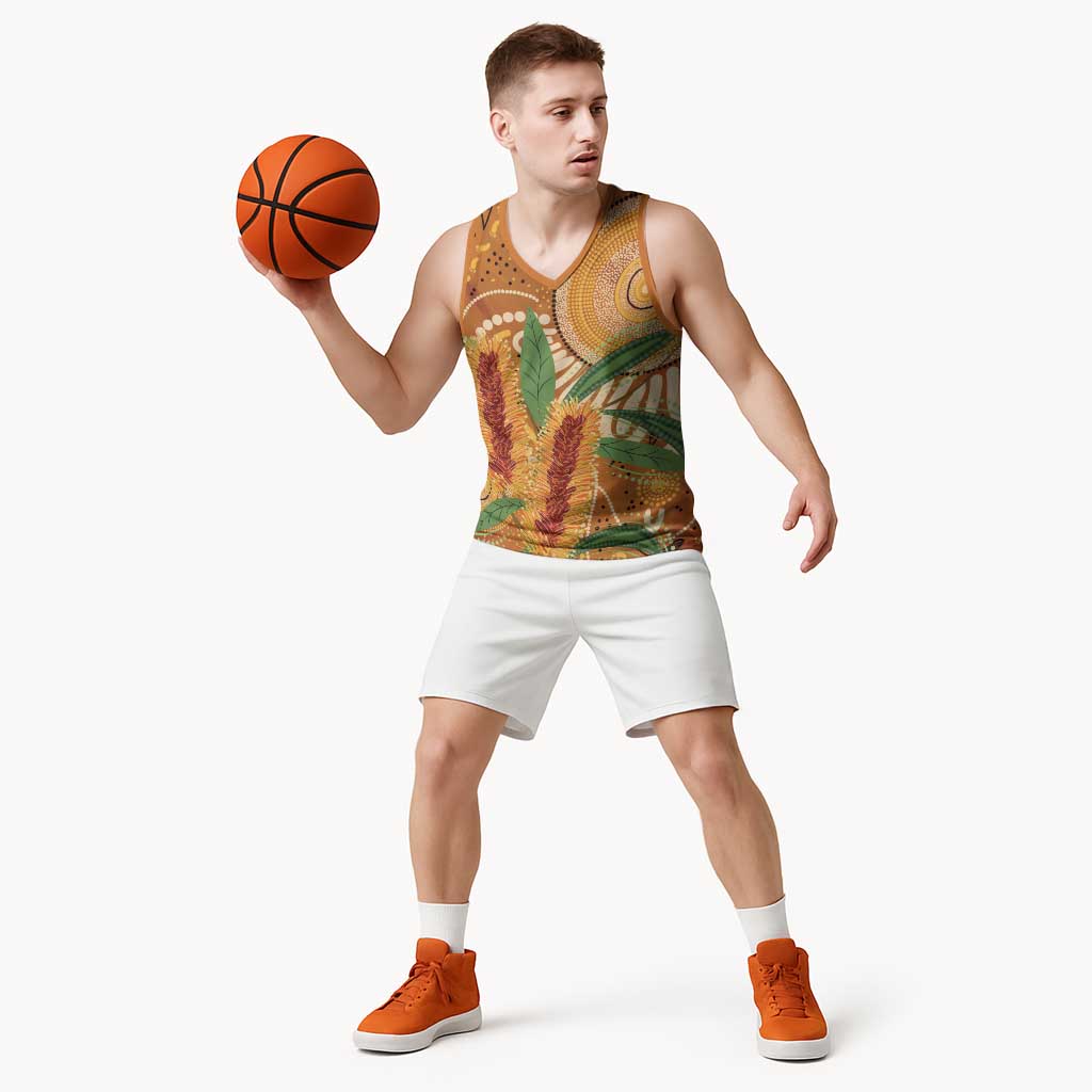 Australia Bottlebrush Basketball Jersey Callistemon Aussie Native Flowers Indigenous Art - Aussie Hoodie