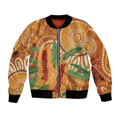 Australia Bottlebrush Bomber Jacket Callistemon Aussie Native Flowers Indigenous Art - Aussie Hoodie