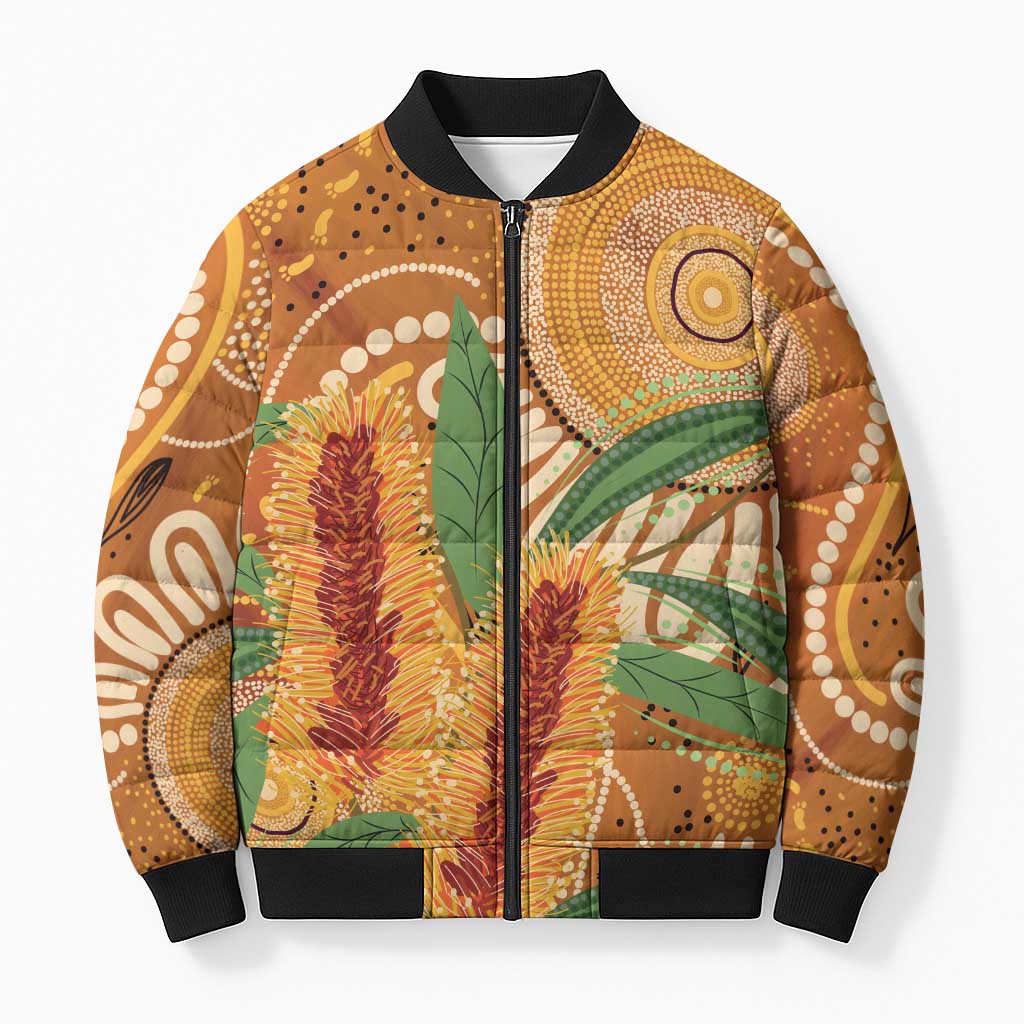Australia Bottlebrush Bomber Puffer Jacket Callistemon Aussie Native Flowers Indigenous Art - Aussie Hoodie
