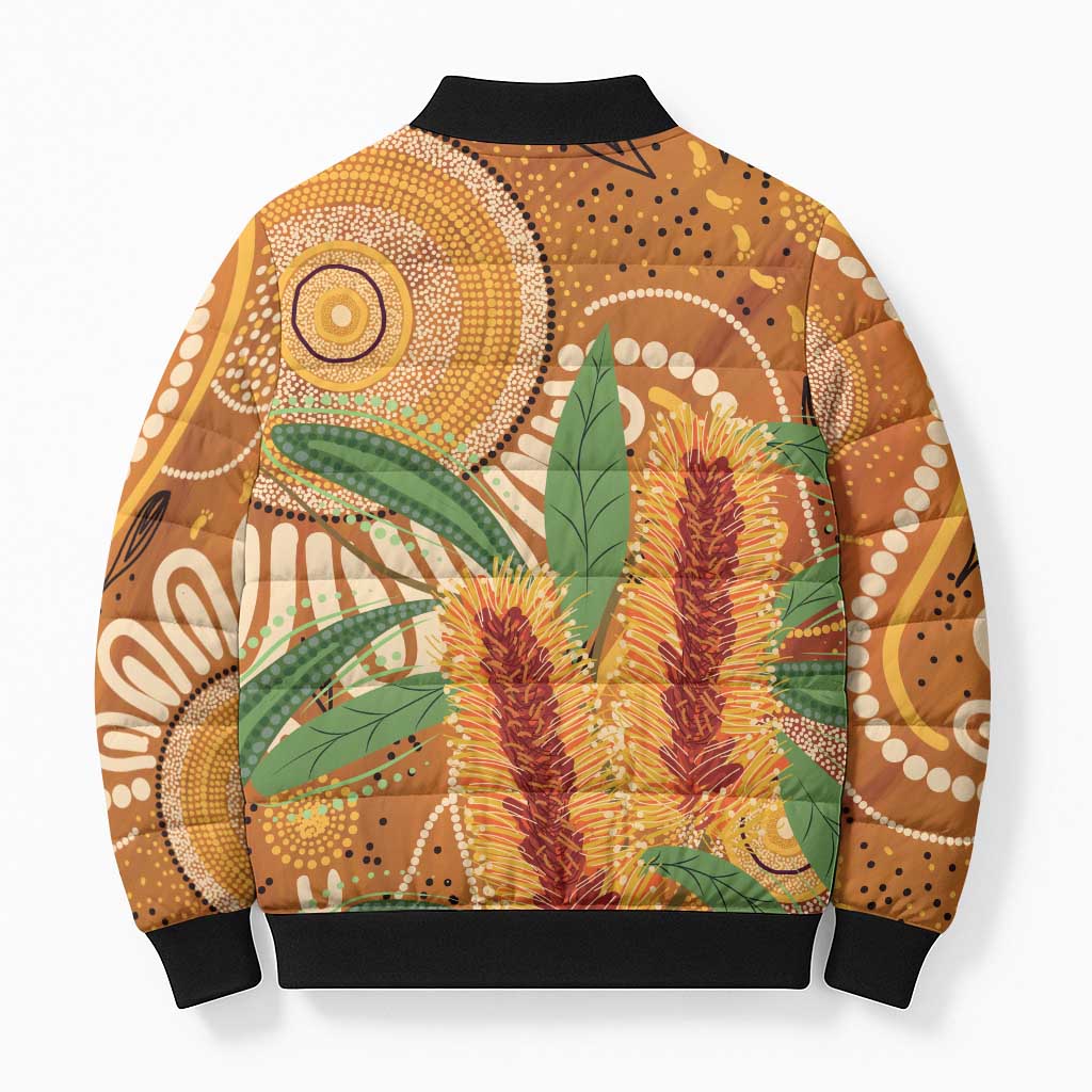 Australia Bottlebrush Bomber Puffer Jacket Callistemon Aussie Native Flowers Indigenous Art - Aussie Hoodie