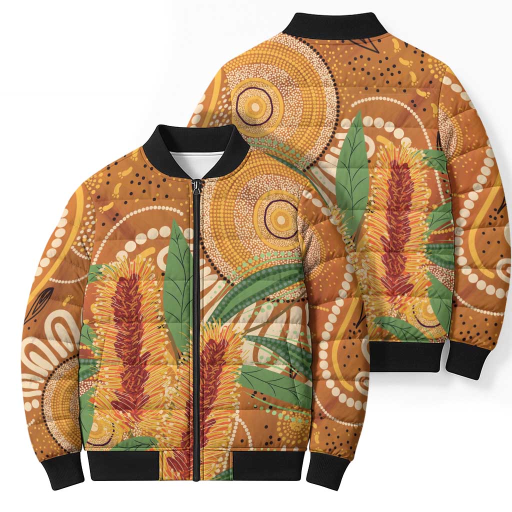 Australia Bottlebrush Bomber Puffer Jacket Callistemon Aussie Native Flowers Indigenous Art - Aussie Hoodie