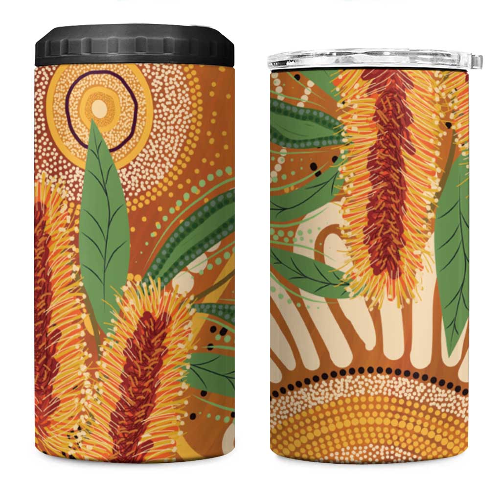 Australia Bottlebrush 4 in 1 Can Cooler Tumbler Callistemon Aussie Native Flowers Indigenous Art - Aussie Hoodie