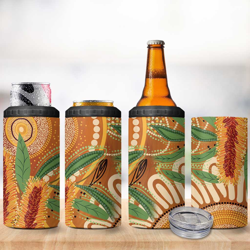 Australia Bottlebrush 4 in 1 Can Cooler Tumbler Callistemon Aussie Native Flowers Indigenous Art - Aussie Hoodie