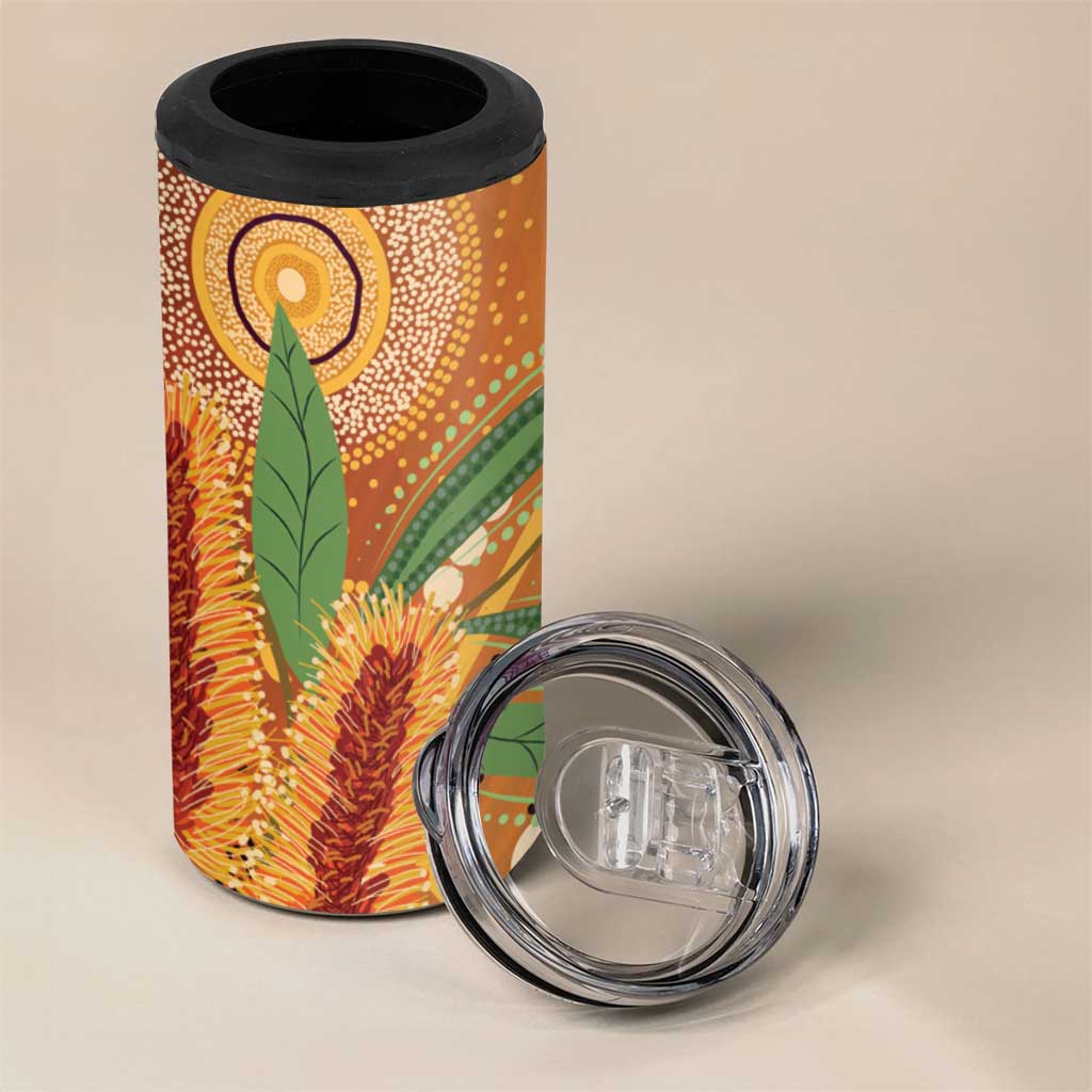 Australia Bottlebrush 4 in 1 Can Cooler Tumbler Callistemon Aussie Native Flowers Indigenous Art - Aussie Hoodie