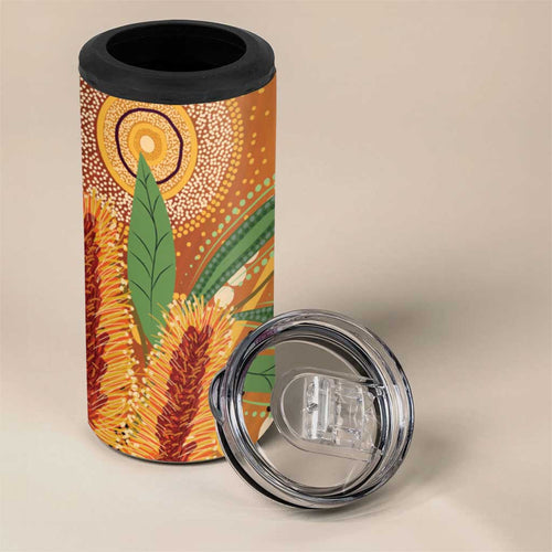 Australia Bottlebrush 4 in 1 Can Cooler Tumbler Callistemon Aussie Native Flowers Indigenous Art - Aussie Hoodie