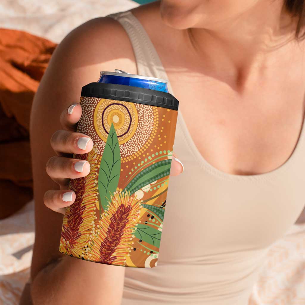 Australia Bottlebrush 4 in 1 Can Cooler Tumbler Callistemon Aussie Native Flowers Indigenous Art - Aussie Hoodie