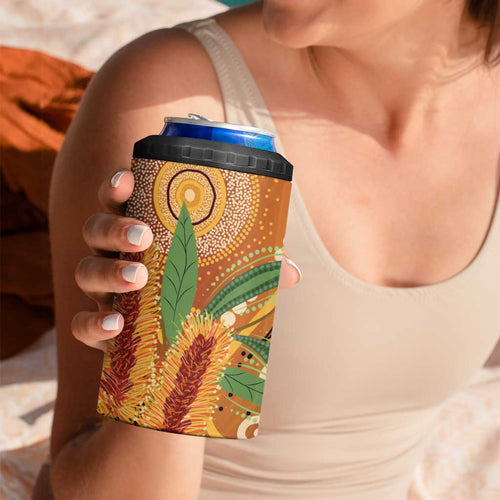 Australia Bottlebrush 4 in 1 Can Cooler Tumbler Callistemon Aussie Native Flowers Indigenous Art - Aussie Hoodie