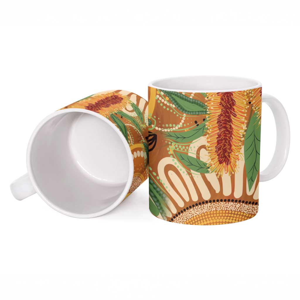 Australia Bottlebrush Ceramic Mug Callistemon Aussie Native Flowers Indigenous Art - Aussie Hoodie
