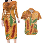 Australia Bottlebrush Couples Matching Long Sleeve Bodycon Dress and Hawaiian Shirt Callistemon Aussie Native Flowers Indigenous Art - Aussie Hoodie
