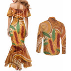 Australia Bottlebrush Couples Matching Mermaid Dress and Long Sleeve Button Shirt Callistemon Aussie Native Flowers Indigenous Art - Aussie Hoodie