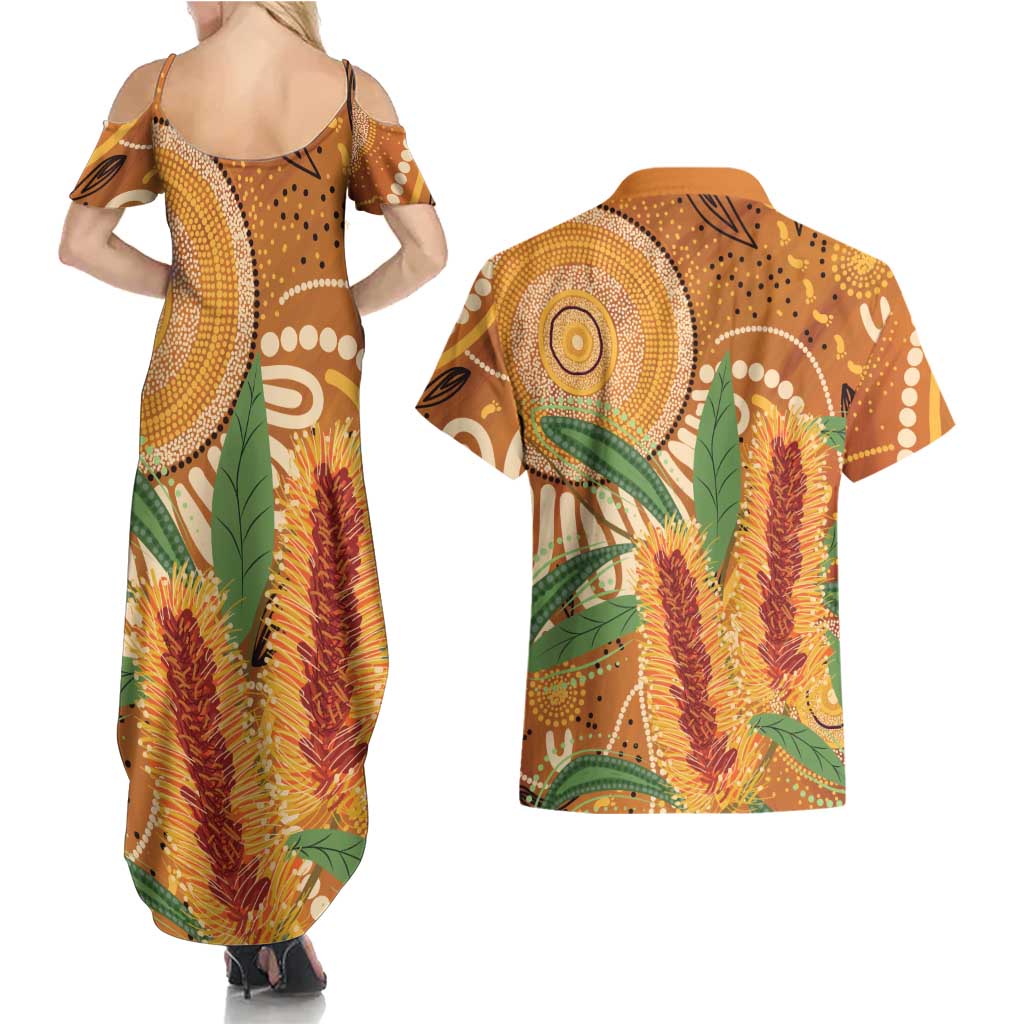 Australia Bottlebrush Couples Matching Summer Maxi Dress and Hawaiian Shirt Callistemon Aussie Native Flowers Indigenous Art - Aussie Hoodie