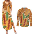 Australia Bottlebrush Couples Matching Summer Maxi Dress and Long Sleeve Button Shirt Callistemon Aussie Native Flowers Indigenous Art - Aussie Hoodie