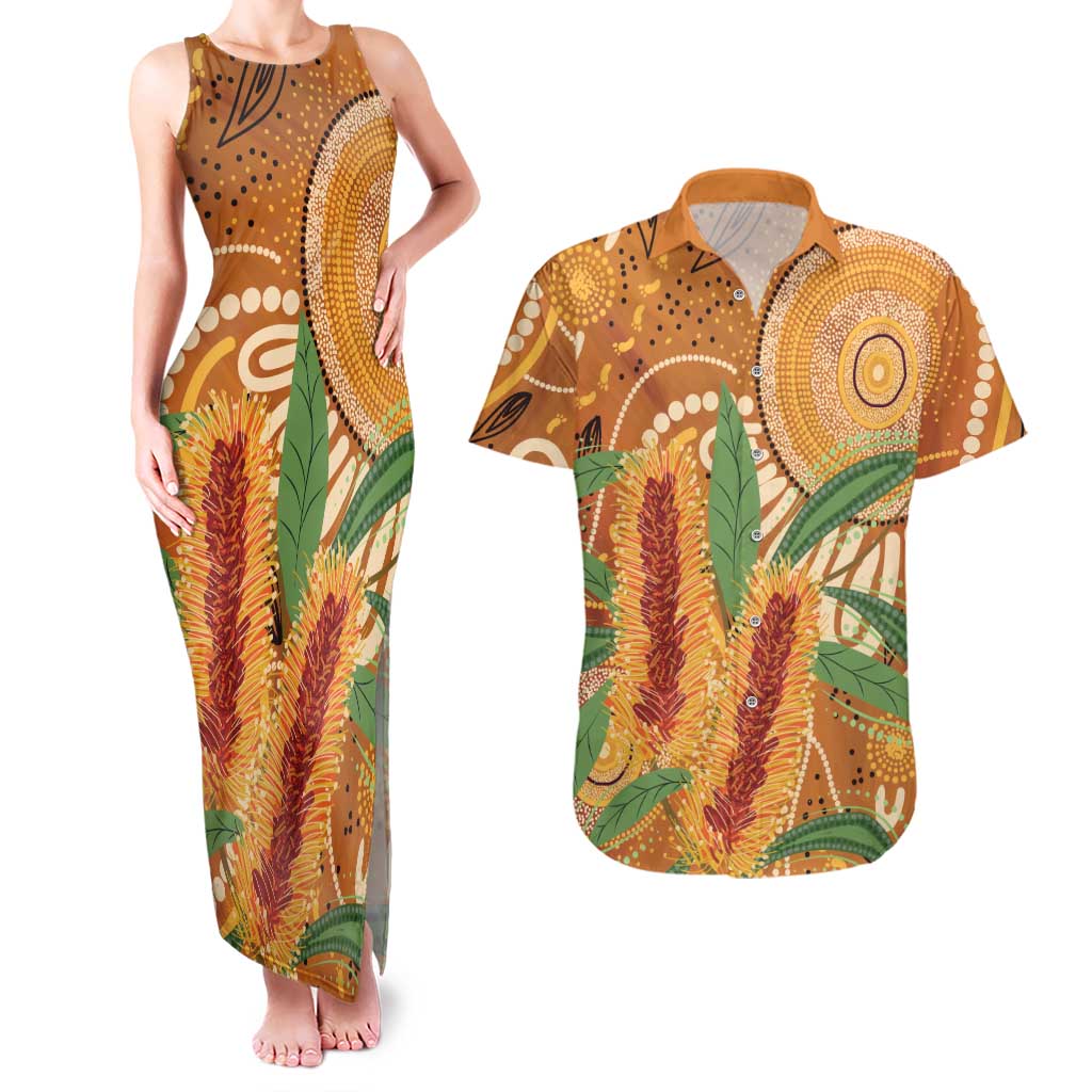 Australia Bottlebrush Couples Matching Tank Maxi Dress and Hawaiian Shirt Callistemon Aussie Native Flowers Indigenous Art - Aussie Hoodie