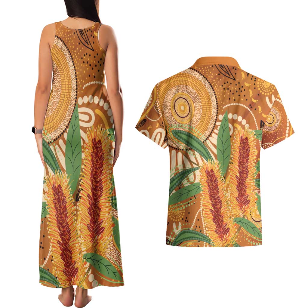 Australia Bottlebrush Couples Matching Tank Maxi Dress and Hawaiian Shirt Callistemon Aussie Native Flowers Indigenous Art - Aussie Hoodie
