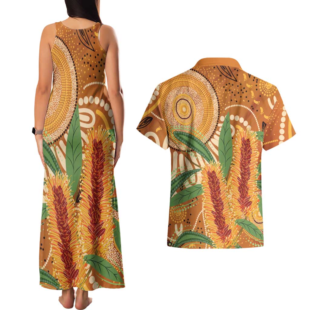 Australia Bottlebrush Couples Matching Tank Maxi Dress and Hawaiian Shirt Callistemon Aussie Native Flowers Indigenous Art - Aussie Hoodie