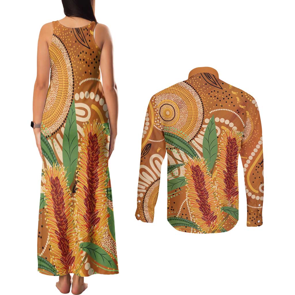 Australia Bottlebrush Couples Matching Tank Maxi Dress and Long Sleeve Button Shirt Callistemon Aussie Native Flowers Indigenous Art - Aussie Hoodie
