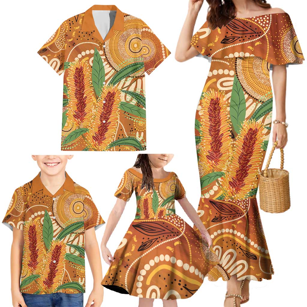 Australia Bottlebrush Family Matching Mermaid Dress and Hawaiian Shirt Callistemon Aussie Native Flowers Indigenous Art - Aussie Hoodie