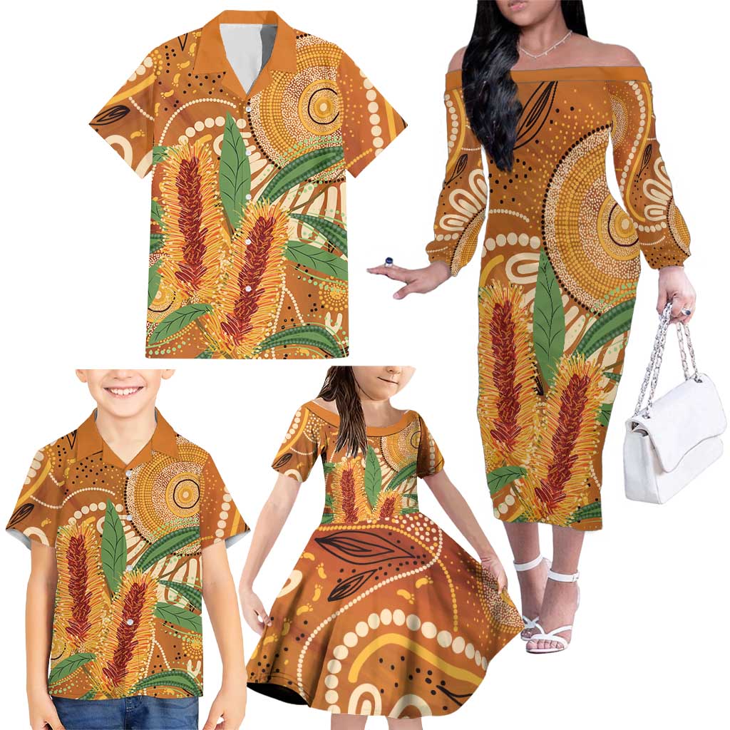 Australia Bottlebrush Family Matching Off The Shoulder Long Sleeve Dress and Hawaiian Shirt Callistemon Aussie Native Flowers Indigenous Art - Aussie Hoodie