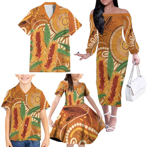 Australia Bottlebrush Family Matching Off The Shoulder Long Sleeve Dress and Hawaiian Shirt Callistemon Aussie Native Flowers Indigenous Art - Aussie Hoodie