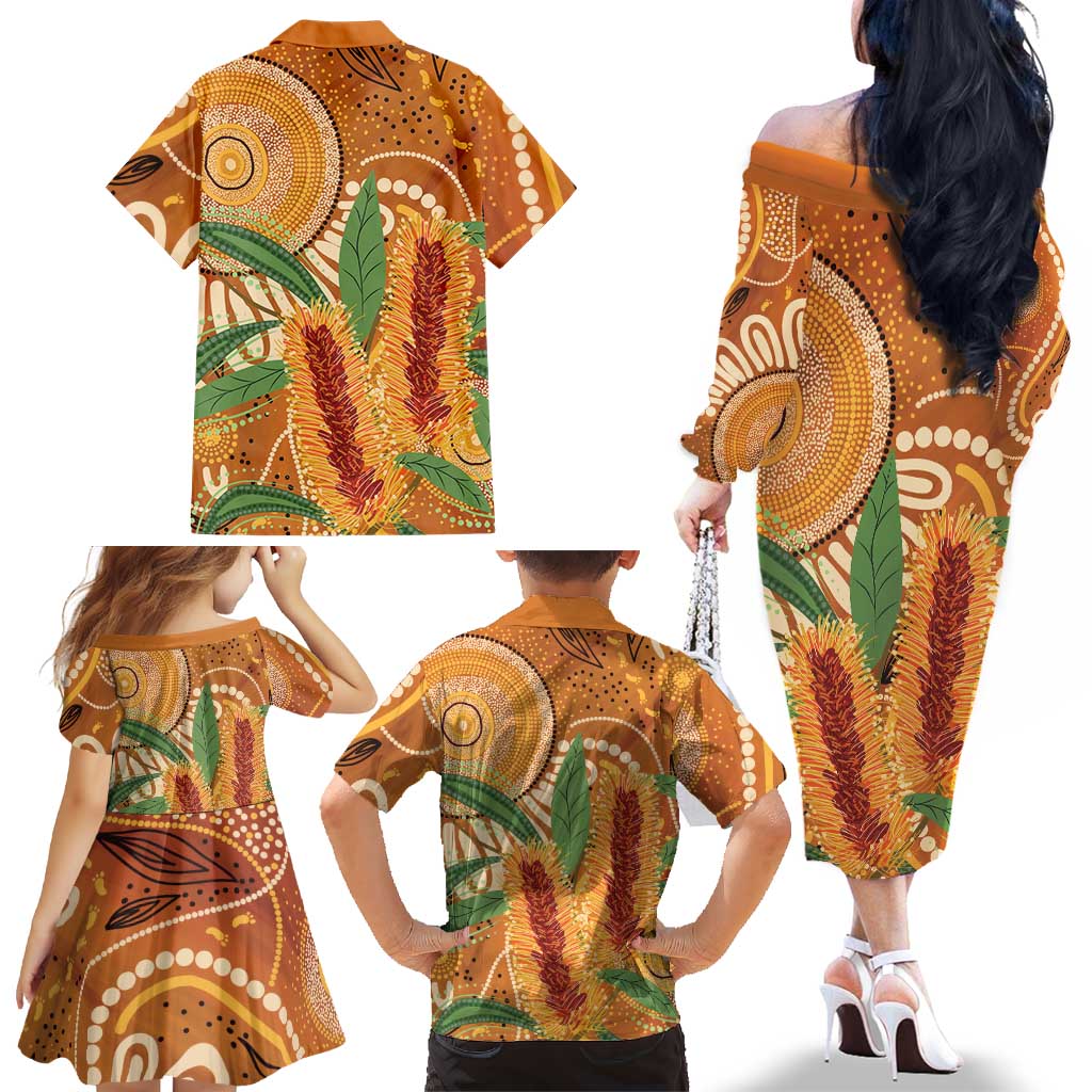 Australia Bottlebrush Family Matching Off The Shoulder Long Sleeve Dress and Hawaiian Shirt Callistemon Aussie Native Flowers Indigenous Art - Aussie Hoodie