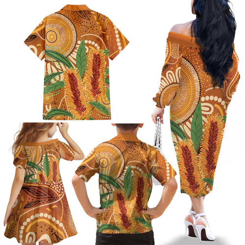 Australia Bottlebrush Family Matching Off The Shoulder Long Sleeve Dress and Hawaiian Shirt Callistemon Aussie Native Flowers Indigenous Art - Aussie Hoodie