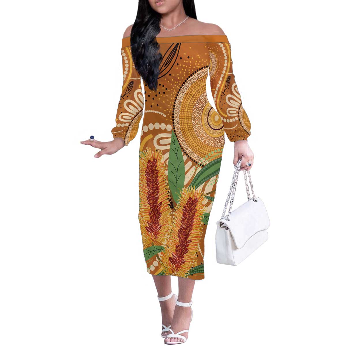 Australia Bottlebrush Family Matching Off The Shoulder Long Sleeve Dress and Hawaiian Shirt Callistemon Aussie Native Flowers Indigenous Art - Aussie Hoodie