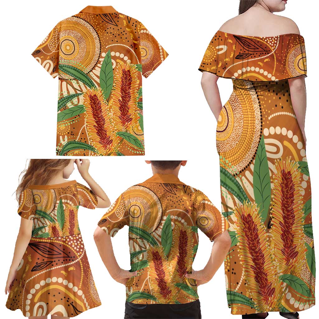 Australia Bottlebrush Family Matching Off Shoulder Maxi Dress and Hawaiian Shirt Callistemon Aussie Native Flowers Indigenous Art - Aussie Hoodie
