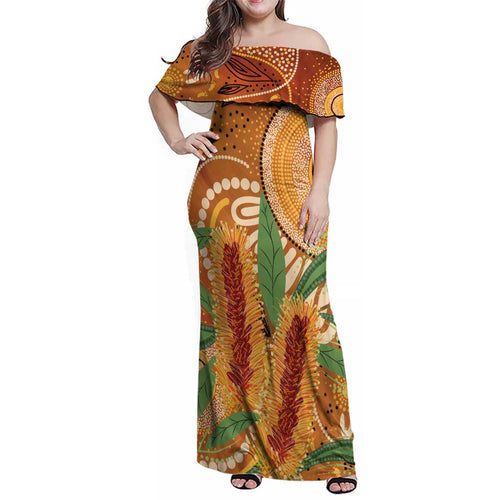 Australia Bottlebrush Family Matching Off Shoulder Maxi Dress and Hawaiian Shirt Callistemon Aussie Native Flowers Indigenous Art - Aussie Hoodie