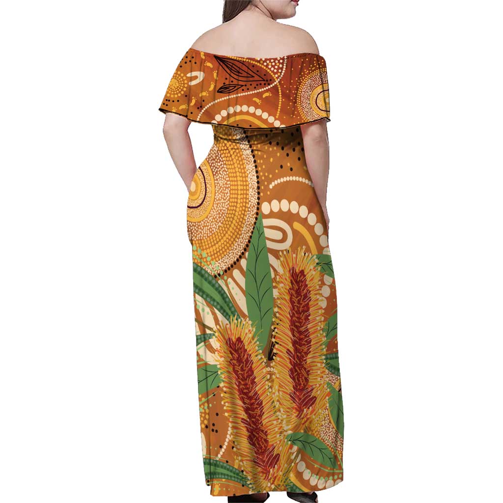 Australia Bottlebrush Family Matching Off Shoulder Maxi Dress and Hawaiian Shirt Callistemon Aussie Native Flowers Indigenous Art - Aussie Hoodie