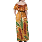 Australia Bottlebrush Family Matching Off Shoulder Maxi Dress and Hawaiian Shirt Callistemon Aussie Native Flowers Indigenous Art - Aussie Hoodie