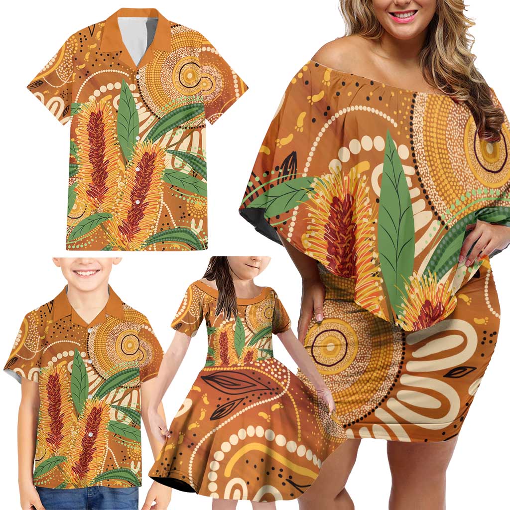 Australia Bottlebrush Family Matching Off Shoulder Short Dress and Hawaiian Shirt Callistemon Aussie Native Flowers Indigenous Art - Aussie Hoodie