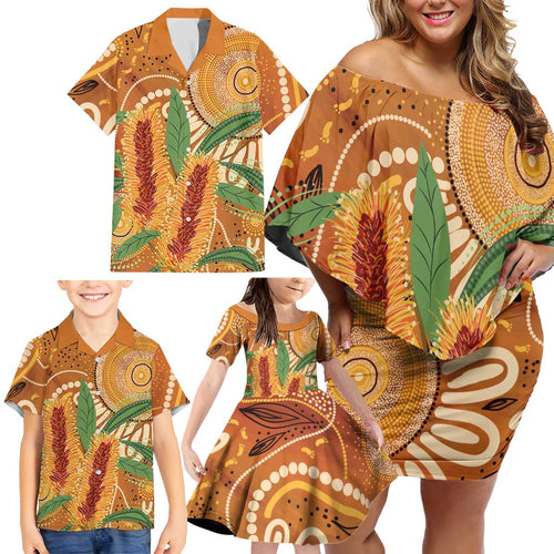 Australia Bottlebrush Family Matching Off Shoulder Short Dress and Hawaiian Shirt Callistemon Aussie Native Flowers Indigenous Art - Aussie Hoodie