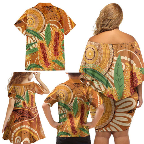 Australia Bottlebrush Family Matching Off Shoulder Short Dress and Hawaiian Shirt Callistemon Aussie Native Flowers Indigenous Art - Aussie Hoodie