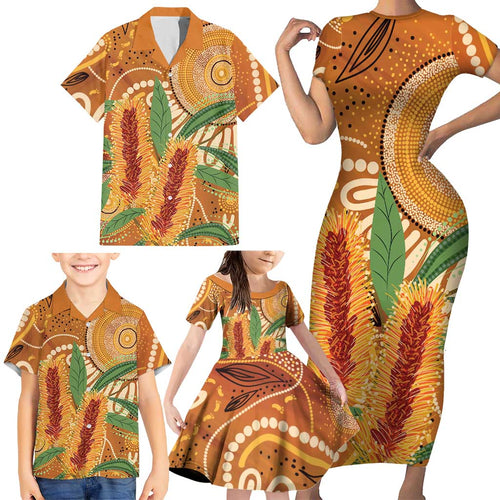 Australia Bottlebrush Family Matching Short Sleeve Bodycon Dress and Hawaiian Shirt Callistemon Aussie Native Flowers Indigenous Art - Aussie Hoodie