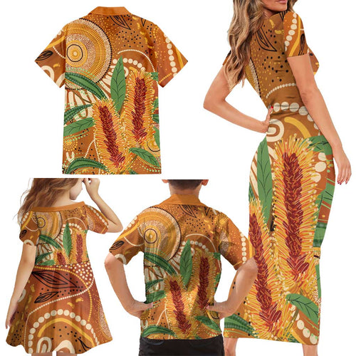 Australia Bottlebrush Family Matching Short Sleeve Bodycon Dress and Hawaiian Shirt Callistemon Aussie Native Flowers Indigenous Art - Aussie Hoodie