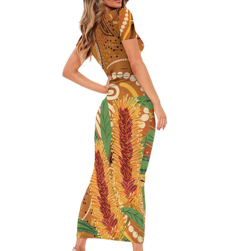 Australia Bottlebrush Family Matching Short Sleeve Bodycon Dress and Hawaiian Shirt Callistemon Aussie Native Flowers Indigenous Art - Aussie Hoodie