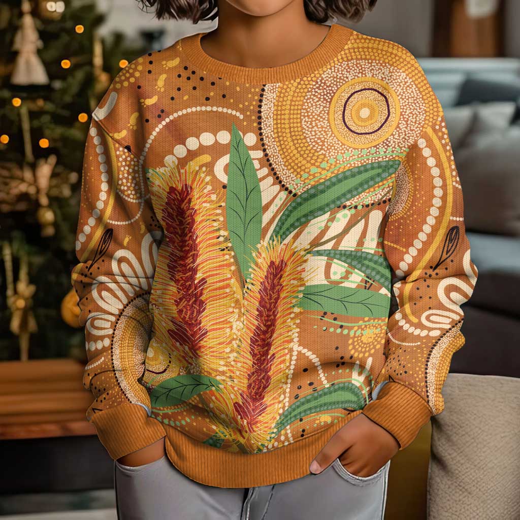 Australia Bottlebrush Kid Ugly Christmas Sweater Callistemon Aussie Native Flowers Indigenous Art - Aussie Hoodie