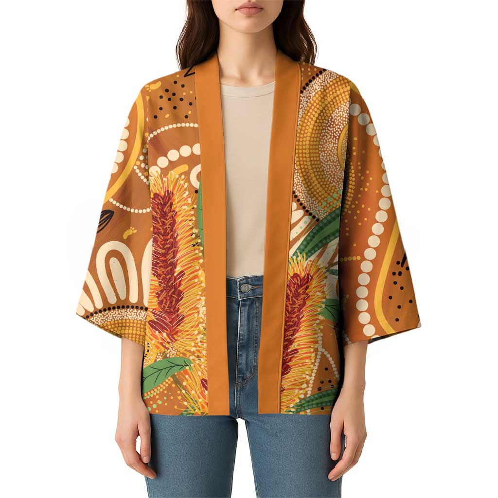 Australia Bottlebrush Kimono Callistemon Aussie Native Flowers Indigenous Art - Aussie Hoodie