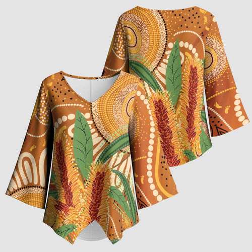 Australia Bottlebrush Kimono Sleeve Blouse Callistemon Aussie Native Flowers Indigenous Art - Aussie Hoodie