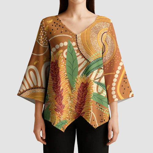 Australia Bottlebrush Kimono Sleeve Blouse Callistemon Aussie Native Flowers Indigenous Art - Aussie Hoodie