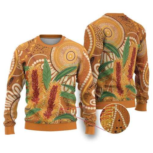 Australia Bottlebrush Ugly Christmas Sweater Callistemon Aussie Native Flowers Indigenous Art - Aussie Hoodie